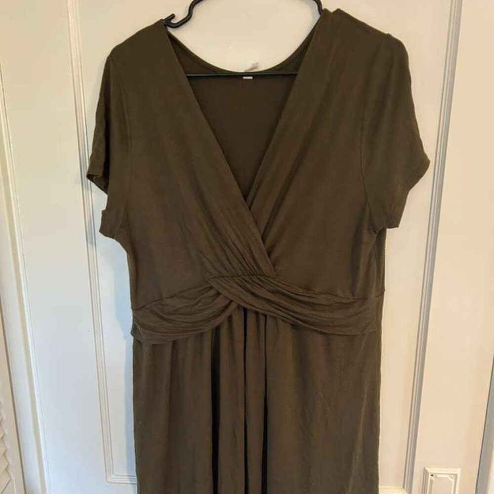 PinkBlush Draped Front Maternity/Nursing Top, Olive Green, Size 2X